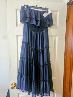 Sam and Jess Women's Navy Ruffled Off-Shoulder Maxi Dress, Size Med
